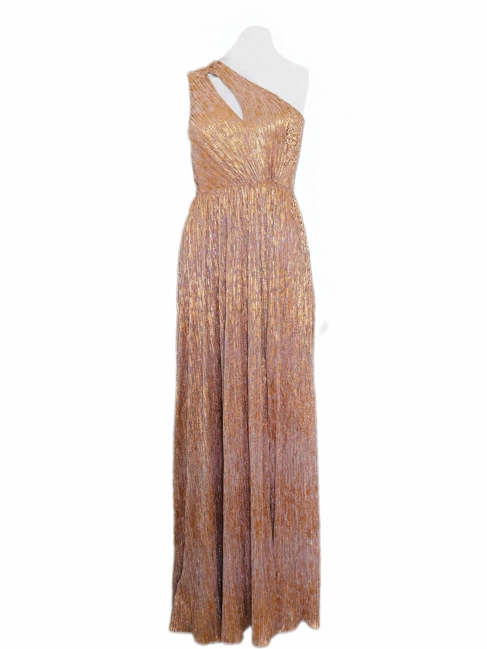 Dress the Population One-Shoulder Metallic Copper-Gold Evening Gown